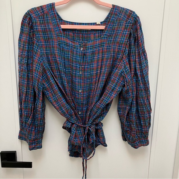 DÔEN Toulouse Top in French Plaid Blue - Size Small - Picture 4 of 11